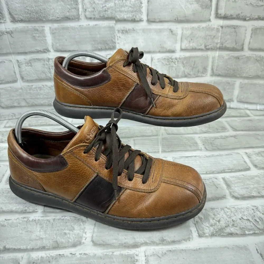 Skechers Men's Size 12 Vintage Brown Leather Chunky Y2K Oxford Shoes